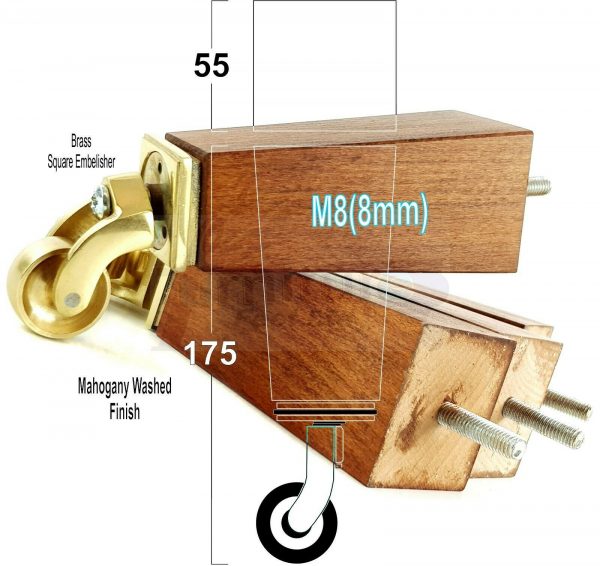 4x BRASS CASTOR LEGS 175mm High CHAIR REPLACEMENT SETTEE FURNITURE FEET M8(8mm) - Image 22