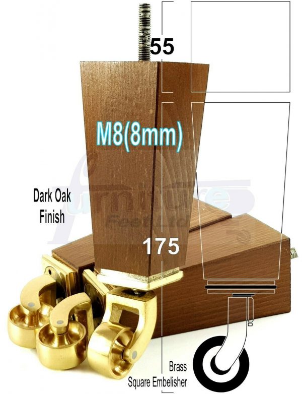 4x BRASS CASTOR LEGS 175mm High CHAIR REPLACEMENT SETTEE FURNITURE FEET M8(8mm) - Image 16