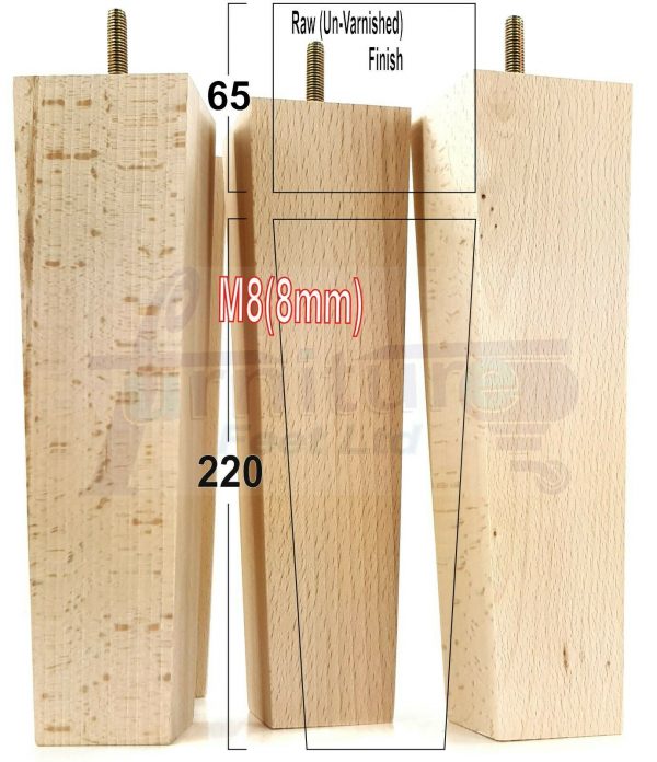 4x REPLACEMENT WOOD FURNITURE SOFA LEGS M8(8mm) CHAIR - SETTEE FEET 220mm HIGH - Image 29