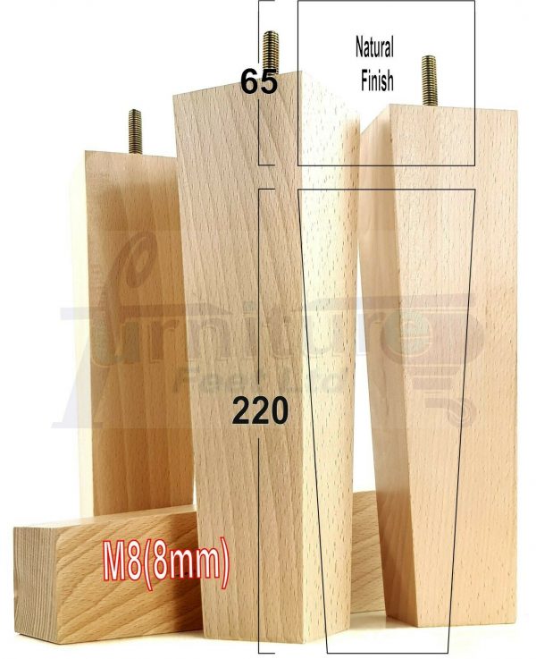 4x REPLACEMENT WOOD FURNITURE SOFA LEGS M8(8mm) CHAIR - SETTEE FEET 220mm HIGH - Image 25