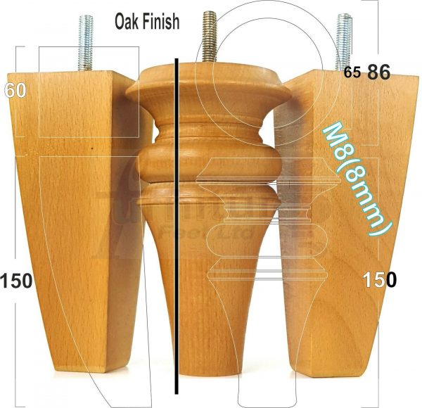 4x SOFA REPLACEMENT SOLID WOOD SETTEE FEET 150mm High FURNITURE LEGS M8(8mm) - Image 11