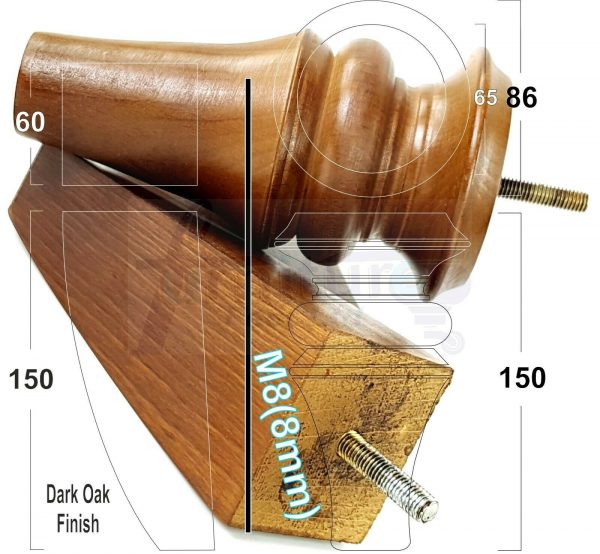 4x SOFA REPLACEMENT SOLID WOOD SETTEE FEET 150mm High FURNITURE LEGS M8(8mm) - Image 5