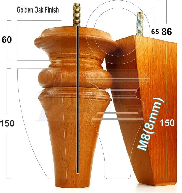 4x SOFA REPLACEMENT SOLID WOOD SETTEE FEET 150mm High FURNITURE LEGS M8(8mm) - Image 7