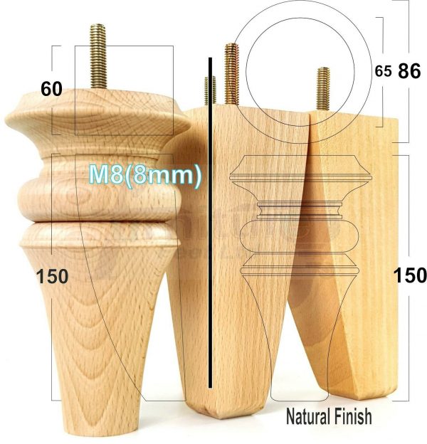 4x SOFA REPLACEMENT SOLID WOOD SETTEE FEET 150mm High FURNITURE LEGS M8(8mm) - Image 9