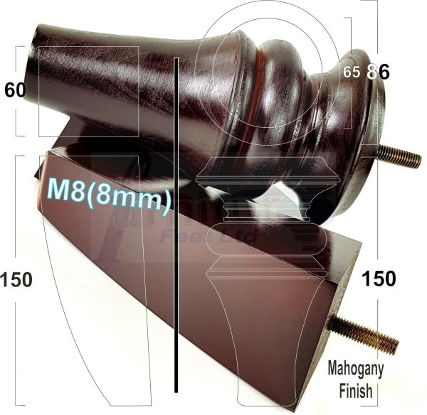 4x SOFA REPLACEMENT SOLID WOOD SETTEE FEET 150mm High FURNITURE LEGS M8(8mm) - Image 8