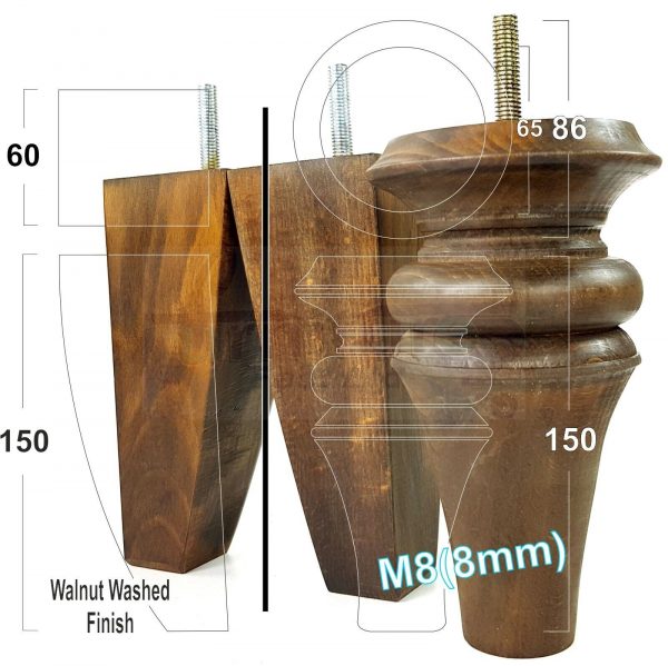 4x SOFA REPLACEMENT SOLID WOOD SETTEE FEET 150mm High FURNITURE LEGS M8(8mm) - Image 6