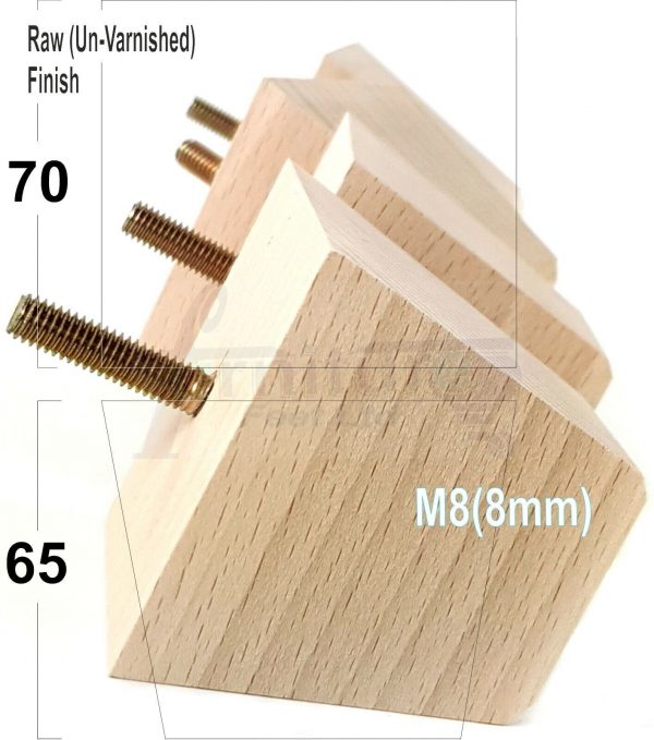 4x SOLID BLOCK WOODEN LEGS 65mm High CHAIR REPLACEMENT FURNITURE FEET M8(8mm) - Image 19