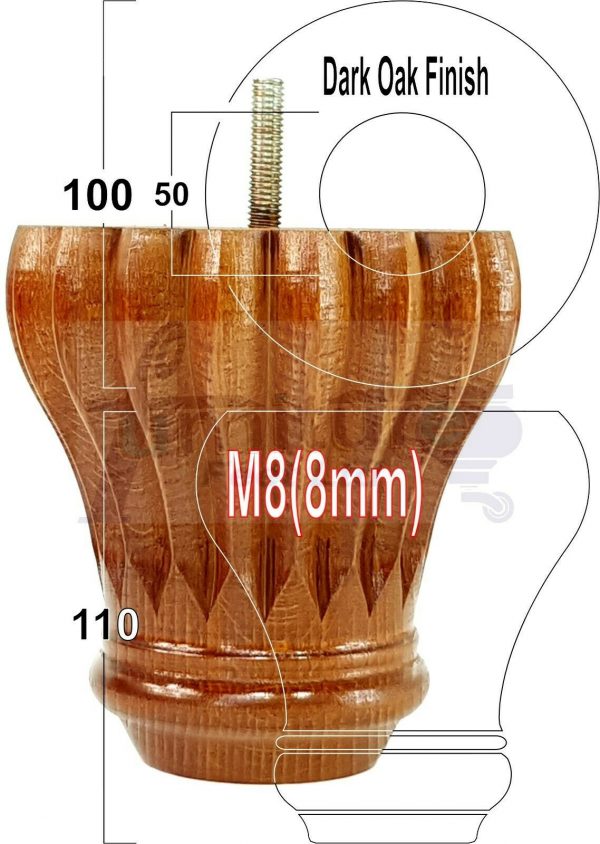 4x SOLID WOODEN FURNITURE LEGS M8(8mm) CHAIR REPLACEMENT BUN FEET 110mm HIGH - Image 17