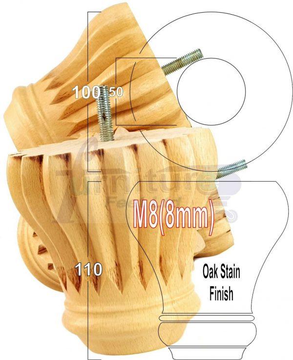 4x SOLID WOODEN FURNITURE LEGS M8(8mm) CHAIR REPLACEMENT BUN FEET 110mm HIGH - Image 29