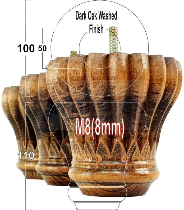 4x SOLID WOODEN FURNITURE LEGS M8(8mm) CHAIR REPLACEMENT BUN FEET 110mm HIGH - Image 18