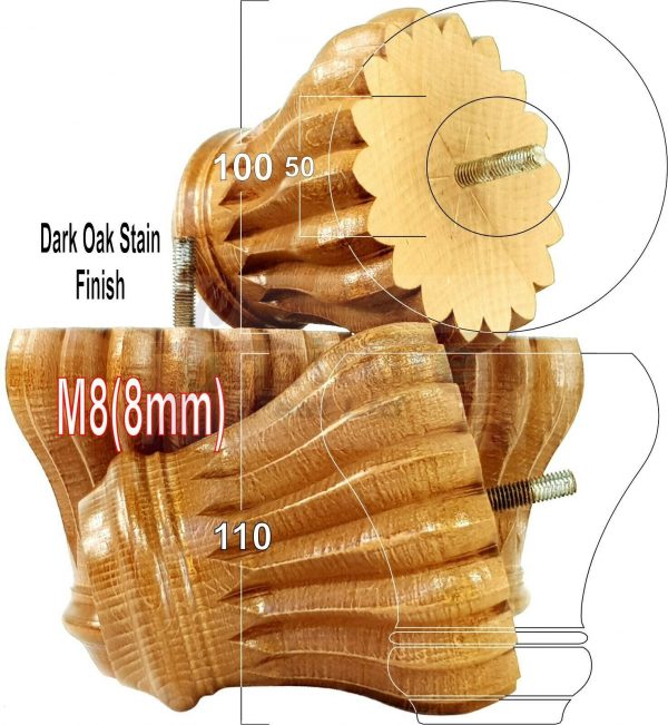 4x SOLID WOODEN FURNITURE LEGS M8(8mm) CHAIR REPLACEMENT BUN FEET 110mm HIGH - Image 31