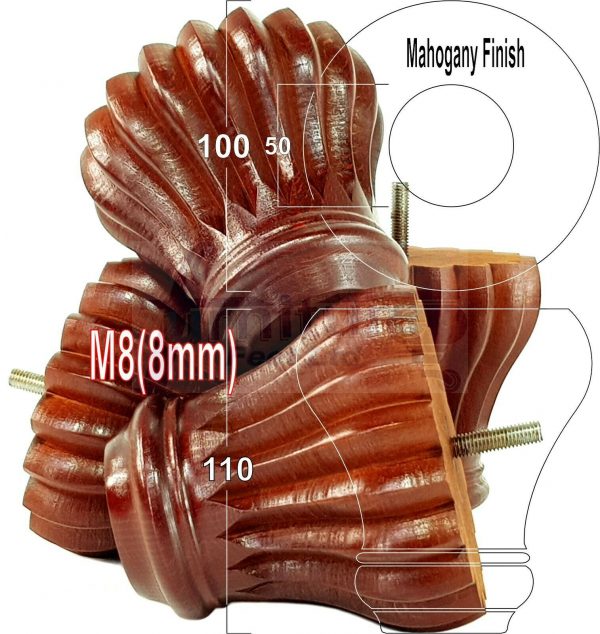 4x SOLID WOODEN FURNITURE LEGS M8(8mm) CHAIR REPLACEMENT BUN FEET 110mm HIGH - Image 23