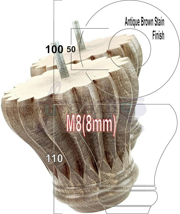 4x SOLID WOODEN FURNITURE LEGS M8(8mm) CHAIR REPLACEMENT BUN FEET 110mm HIGH - Image 14