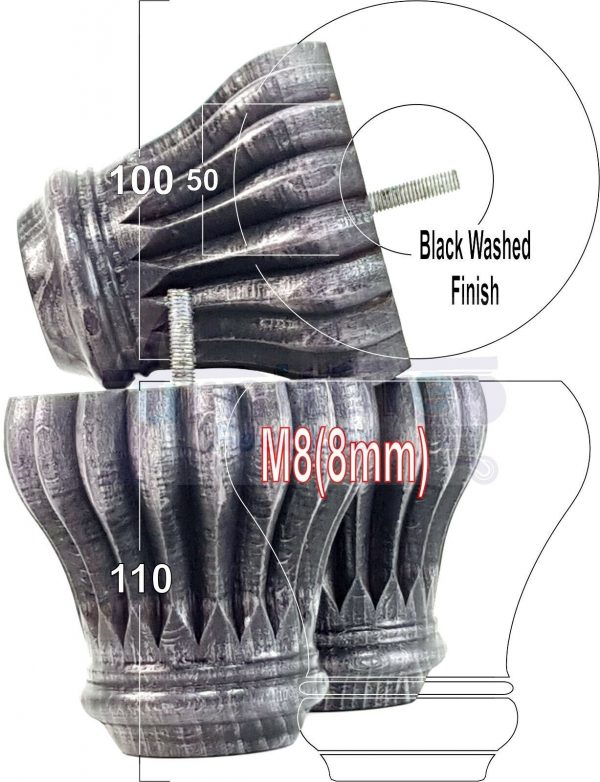 4x SOLID WOODEN FURNITURE LEGS M8(8mm) CHAIR REPLACEMENT BUN FEET 110mm HIGH - Image 16
