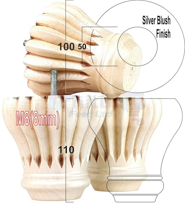 4x SOLID WOODEN FURNITURE LEGS M8(8mm) CHAIR REPLACEMENT BUN FEET 110mm HIGH - Image 40