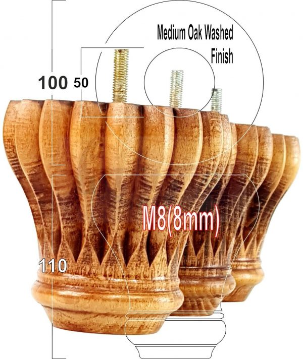 4x SOLID WOODEN FURNITURE LEGS M8(8mm) CHAIR REPLACEMENT BUN FEET 110mm HIGH - Image 26