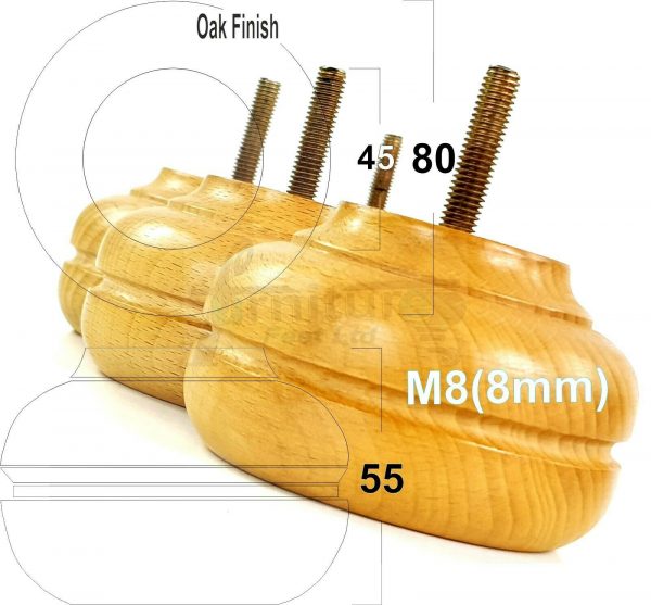 4x TURNED BUN SOFA LEG 55mm High CHAIR REPLACEMENT SETTEE FURNITURE FEET M8(8mm) - Image 26