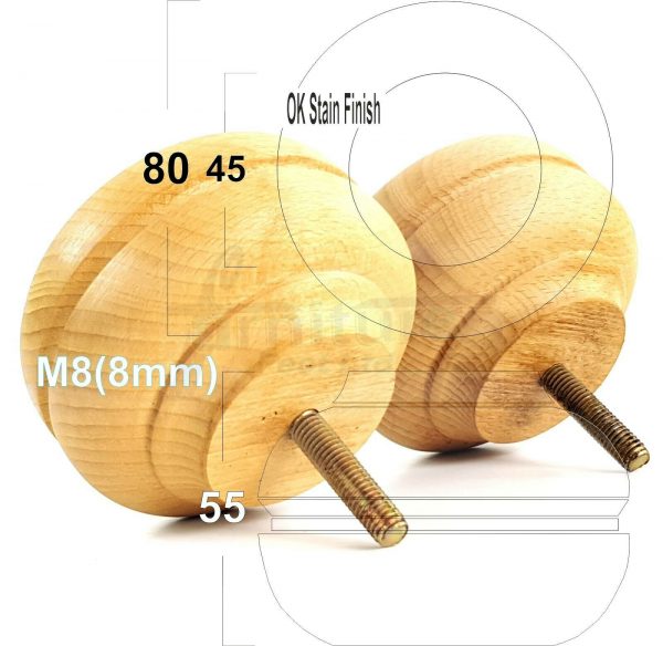 4x TURNED BUN SOFA LEG 55mm High CHAIR REPLACEMENT SETTEE FURNITURE FEET M8(8mm) - Image 27
