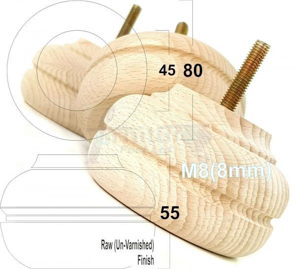 4x TURNED BUN SOFA LEG 55mm High CHAIR REPLACEMENT SETTEE FURNITURE FEET M8(8mm) - Image 25