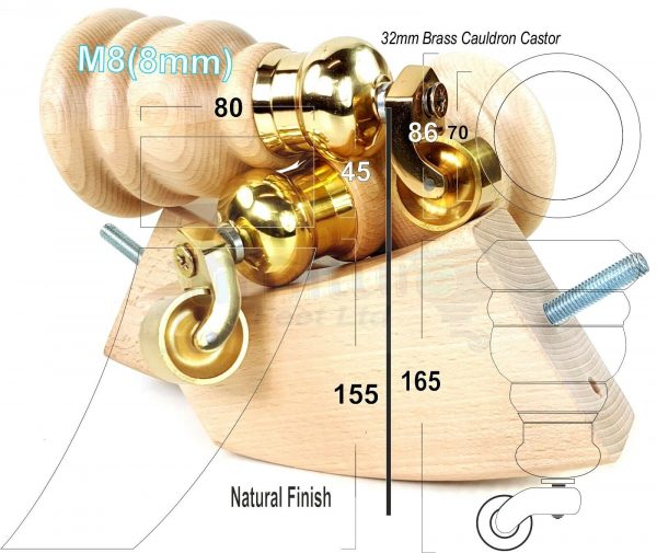 4x TURNED WOODEN CASTOR LEGS 165mm High CHAIR REPLACEMENT FURNITURE FEET M8(8mm) - Image 17