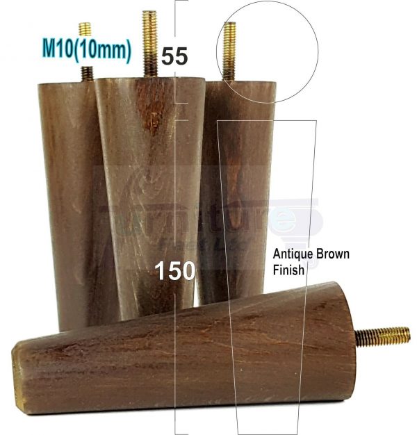 4x WOOD REPLACEMENT FURNITURE CHAIR LEG M10(10mm) TAPERED SETTEE FEET 150mm HIGH - Image 11