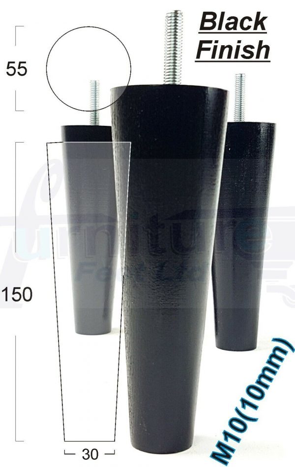 4x WOOD REPLACEMENT FURNITURE CHAIR LEG M10(10mm) TAPERED SETTEE FEET 150mm HIGH - Image 13