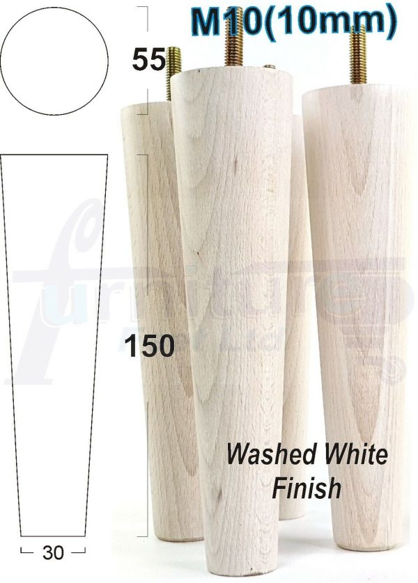 4x WOOD REPLACEMENT FURNITURE CHAIR LEG M10(10mm) TAPERED SETTEE FEET 150mm HIGH - Image 33