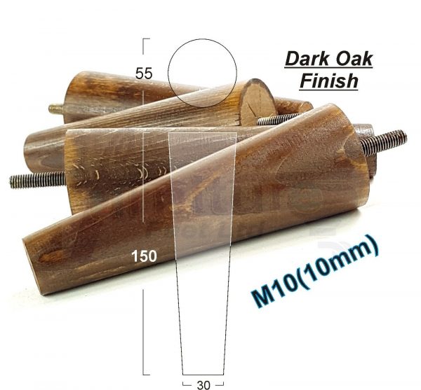 4x WOOD REPLACEMENT FURNITURE CHAIR LEG M10(10mm) TAPERED SETTEE FEET 150mm HIGH - Image 16
