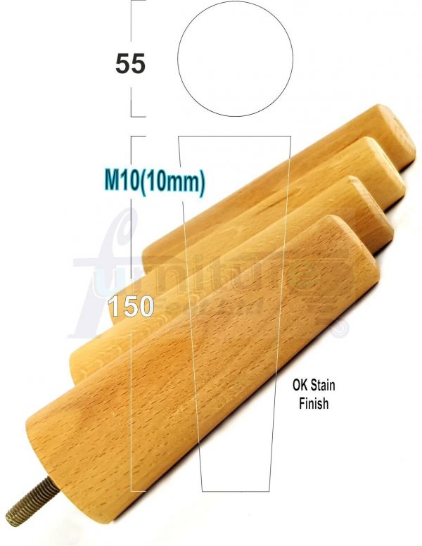 4x WOOD REPLACEMENT FURNITURE CHAIR LEG M10(10mm) TAPERED SETTEE FEET 150mm HIGH - Image 26