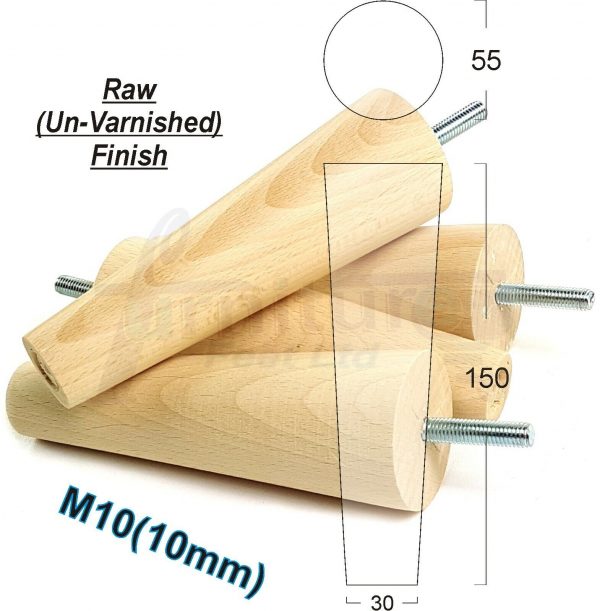 4x WOOD REPLACEMENT FURNITURE CHAIR LEG M10(10mm) TAPERED SETTEE FEET 150mm HIGH - Image 30