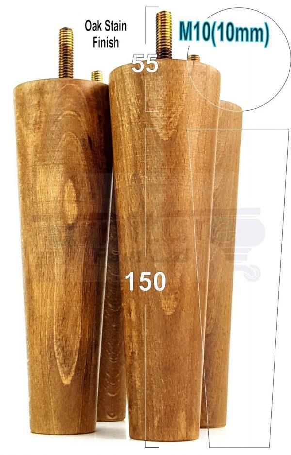4x WOOD REPLACEMENT FURNITURE CHAIR LEG M10(10mm) TAPERED SETTEE FEET 150mm HIGH - Image 28