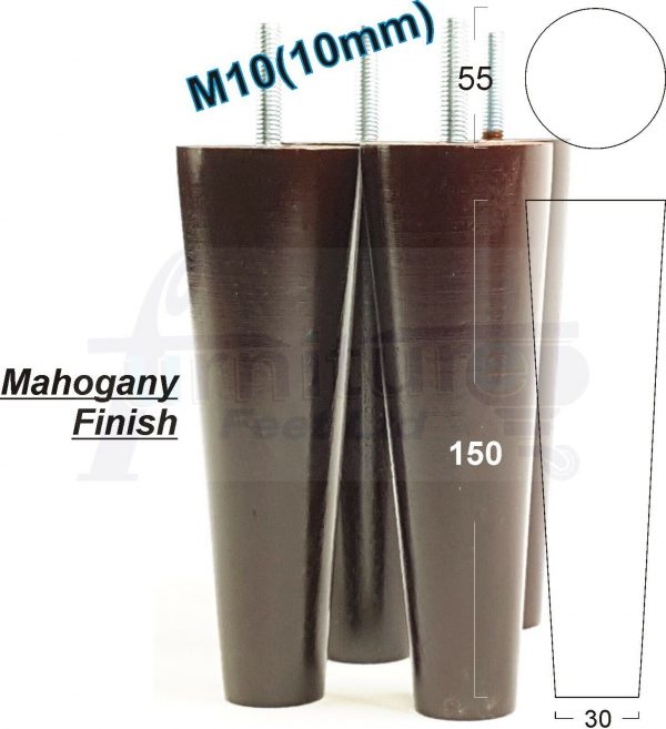 4x WOOD REPLACEMENT FURNITURE CHAIR LEG M10(10mm) TAPERED SETTEE FEET 150mm HIGH - Image 21