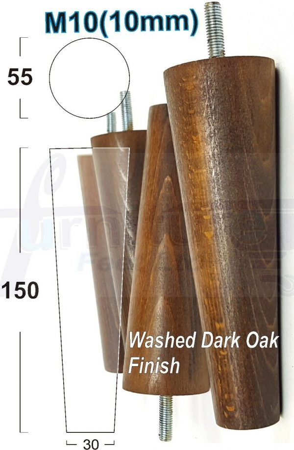 4x WOOD REPLACEMENT FURNITURE CHAIR LEG M10(10mm) TAPERED SETTEE FEET 150mm HIGH - Image 17