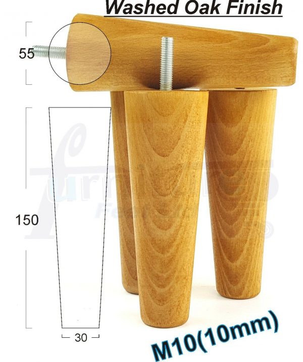 4x WOOD REPLACEMENT FURNITURE CHAIR LEG M10(10mm) TAPERED SETTEE FEET 150mm HIGH - Image 27