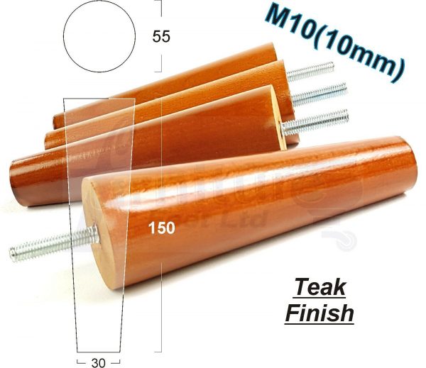 4x WOOD REPLACEMENT FURNITURE CHAIR LEG M10(10mm) TAPERED SETTEE FEET 150mm HIGH - Image 31