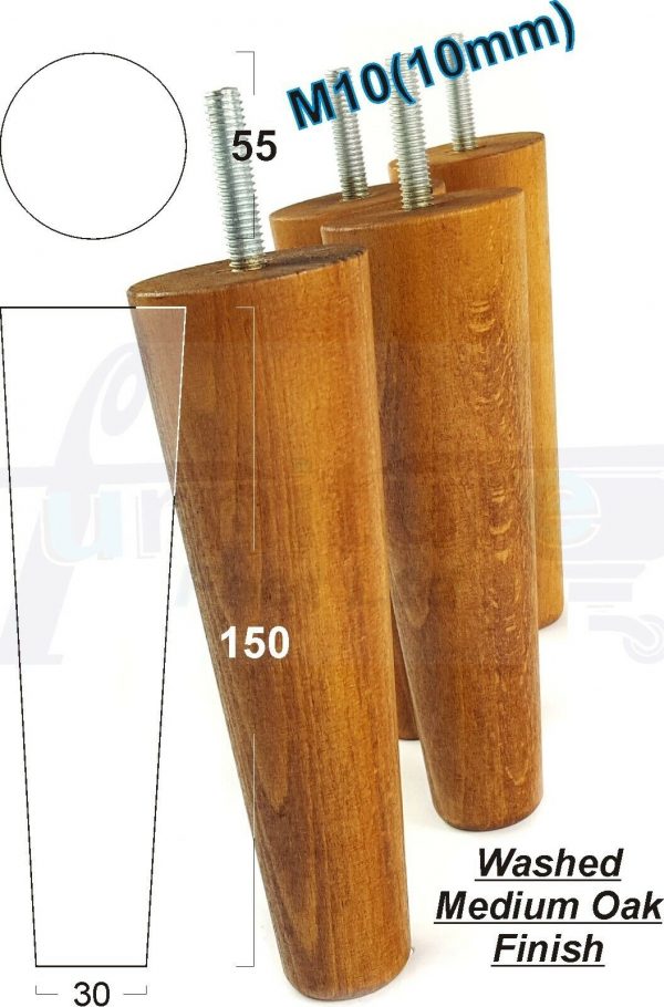4x WOOD REPLACEMENT FURNITURE CHAIR LEG M10(10mm) TAPERED SETTEE FEET 150mm HIGH - Image 23