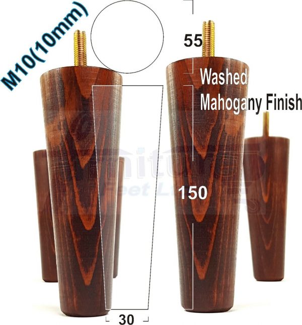 4x WOOD REPLACEMENT FURNITURE CHAIR LEG M10(10mm) TAPERED SETTEE FEET 150mm HIGH - Image 22