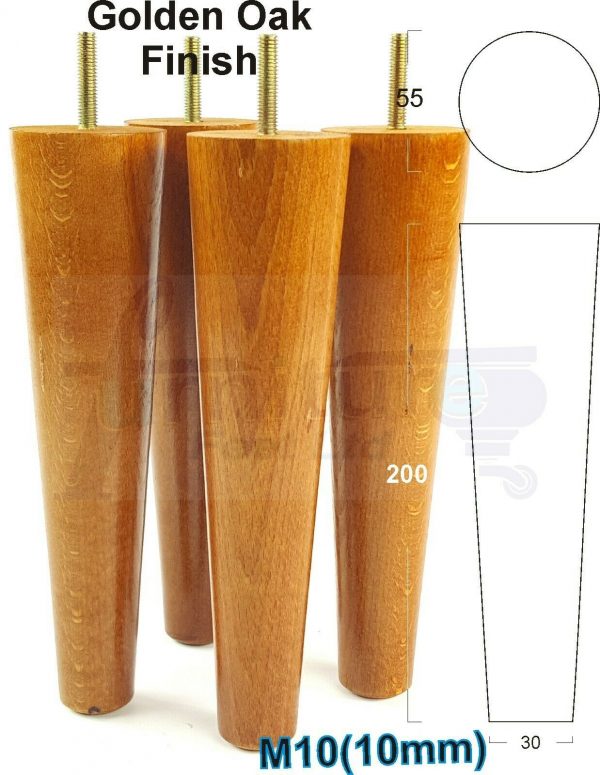 4x WOOD REPLACEMENT FURNITURE CHAIR LEG M10(10mm) TAPERED SETTEE FEET 200mm HIGH - Image 22