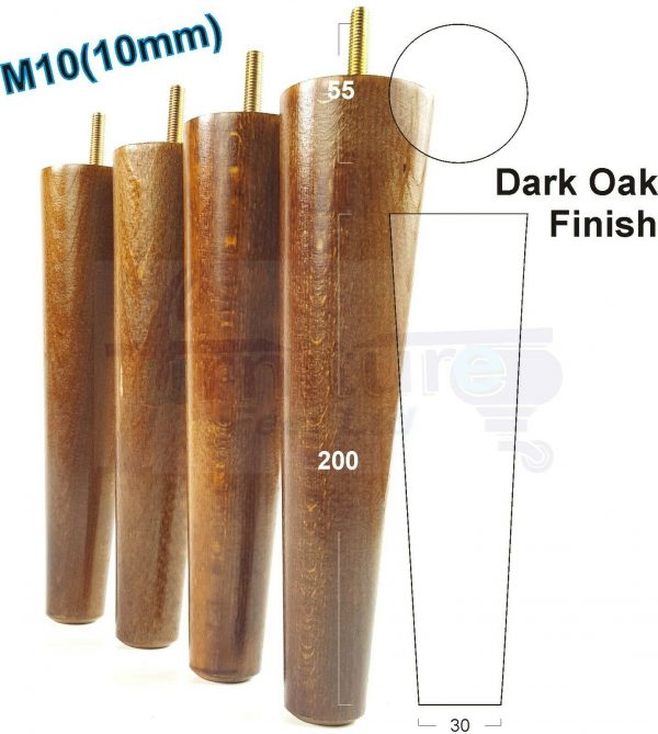 4x WOOD REPLACEMENT FURNITURE CHAIR LEG M10(10mm) TAPERED SETTEE FEET 200mm HIGH - Image 18