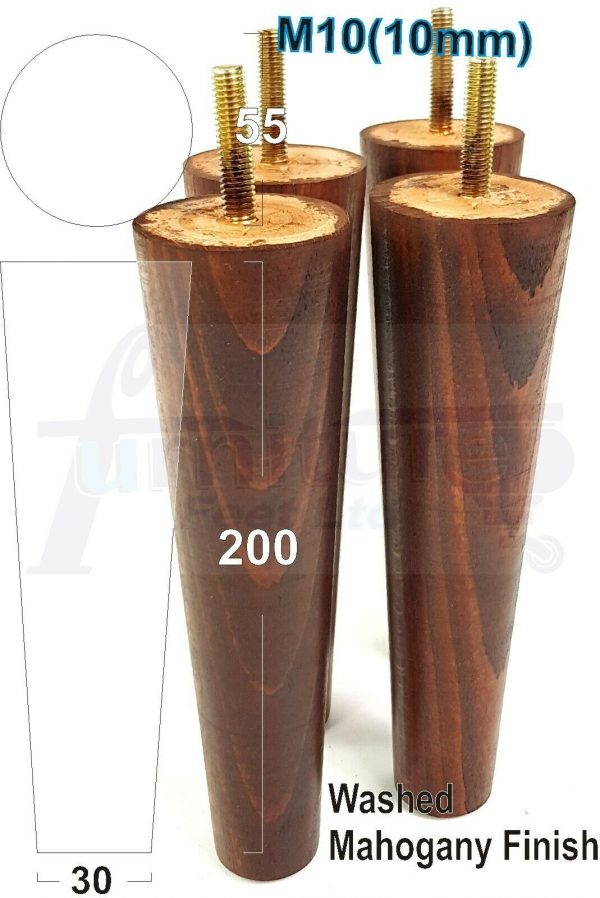 4x WOOD REPLACEMENT FURNITURE CHAIR LEG M10(10mm) TAPERED SETTEE FEET 200mm HIGH - Image 24