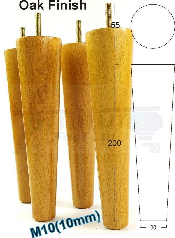 4x WOOD REPLACEMENT FURNITURE CHAIR LEG M10(10mm) TAPERED SETTEE FEET 200mm HIGH - Image 27