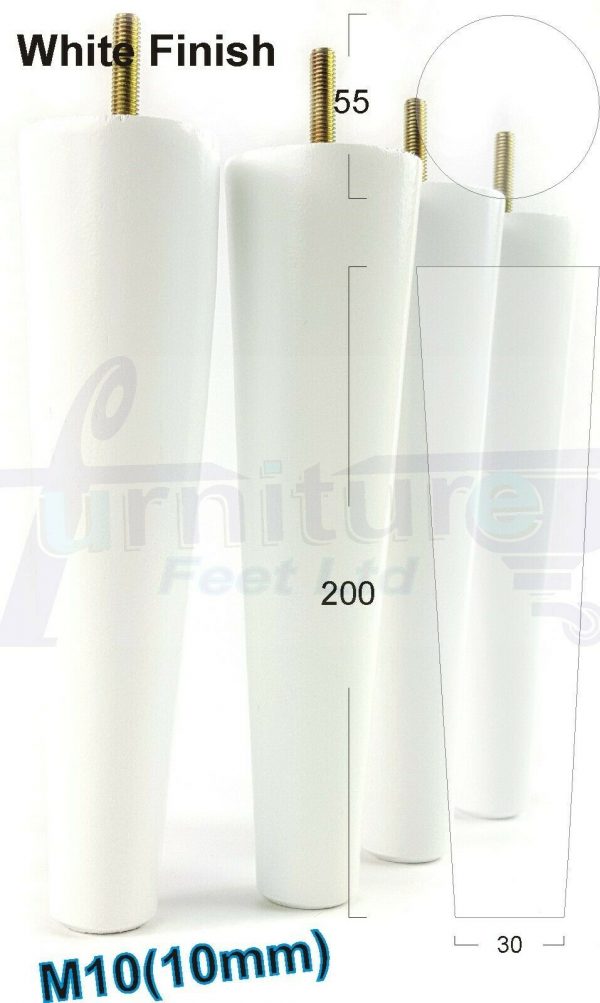 4x WOOD REPLACEMENT FURNITURE CHAIR LEG M10(10mm) TAPERED SETTEE FEET 200mm HIGH - Image 34