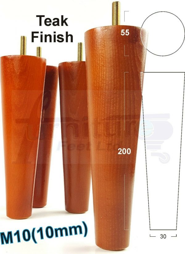 4x WOOD REPLACEMENT FURNITURE CHAIR LEG M10(10mm) TAPERED SETTEE FEET 200mm HIGH - Image 33
