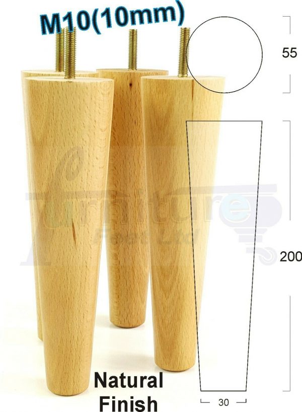 4x WOOD REPLACEMENT FURNITURE CHAIR LEG M10(10mm) TAPERED SETTEE FEET 200mm HIGH - Image 26