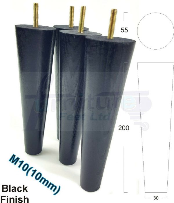 4x WOOD REPLACEMENT FURNITURE CHAIR LEG M10(10mm) TAPERED SETTEE FEET 200mm HIGH - Image 15