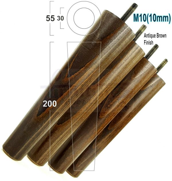 4x WOOD REPLACEMENT FURNITURE CHAIR LEG M10(10mm) TAPERED SETTEE FEET 200mm HIGH - Image 13