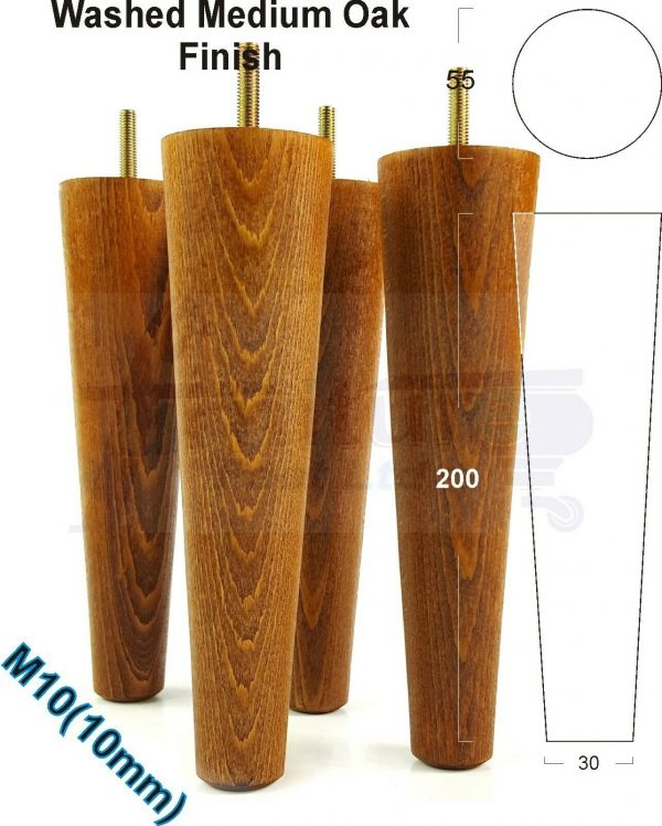 4x WOOD REPLACEMENT FURNITURE CHAIR LEG M10(10mm) TAPERED SETTEE FEET 200mm HIGH - Image 25