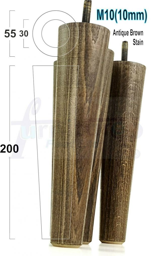 4x WOOD REPLACEMENT FURNITURE CHAIR LEG M10(10mm) TAPERED SETTEE FEET 200mm HIGH - Image 14