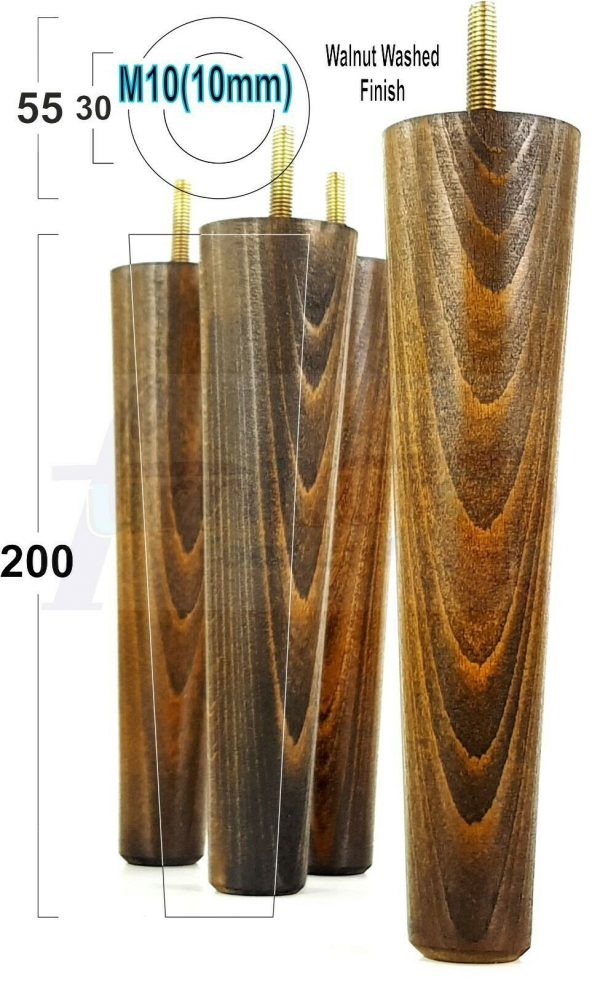 4x WOOD REPLACEMENT FURNITURE CHAIR LEG M10(10mm) TAPERED SETTEE FEET 200mm HIGH - Image 20