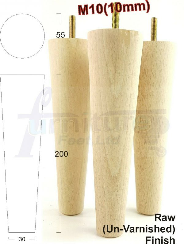 4x WOOD REPLACEMENT FURNITURE CHAIR LEG M10(10mm) TAPERED SETTEE FEET 200mm HIGH - Image 32